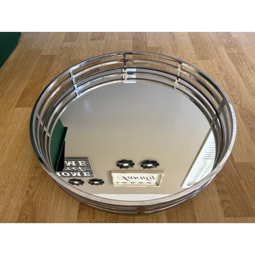 Adarsh Circle Glass XL 21”d x 3”t Tray-Silver, Silver